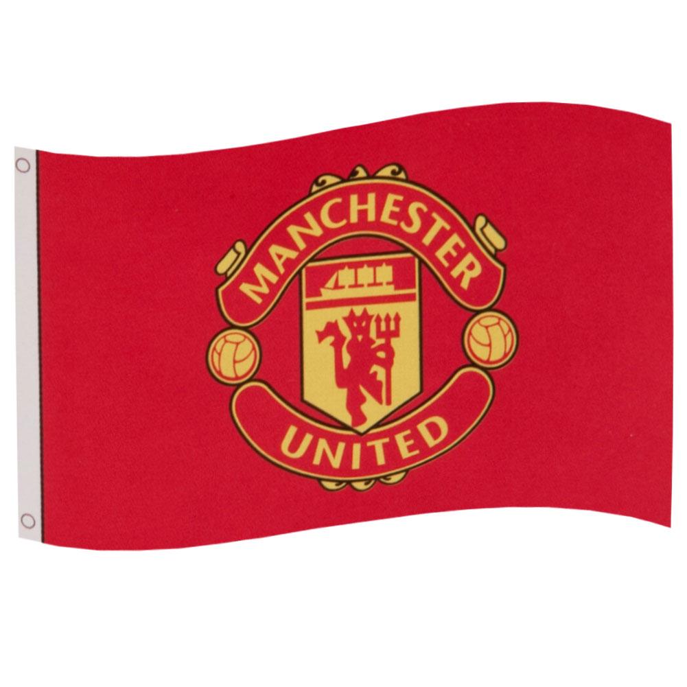 Manchester United FC red supporters flag with a full colour United crest in the centre
