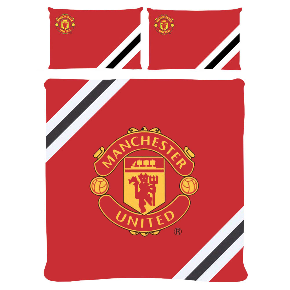 Manchester United FC core stripe double duvet cover with a large club crest and crest pillowcases