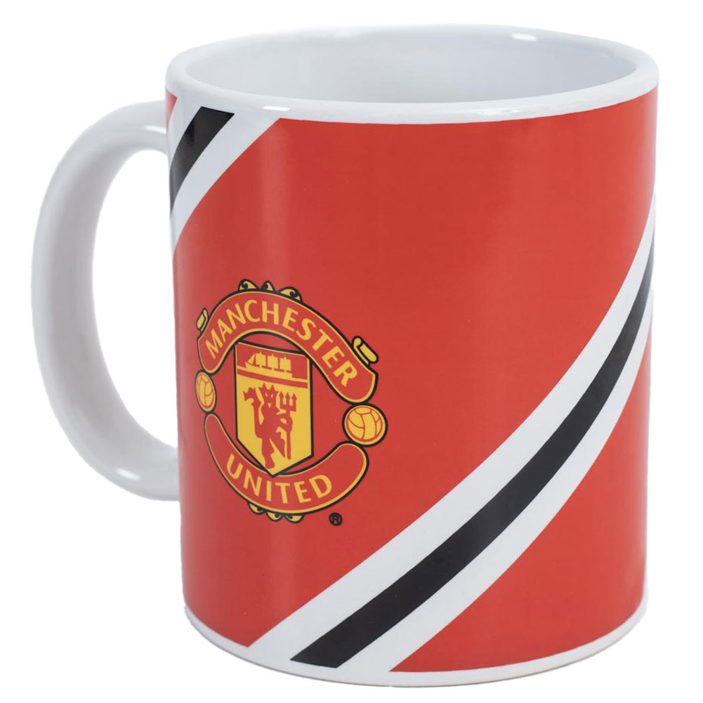 Manchester United FC ceramic mug with a Core Stripe design of full colour MUFC club crests