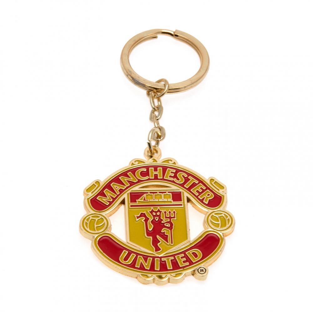 Manchester United FC crest shaped metal keyring with full colour enamel infill and a gold style finish