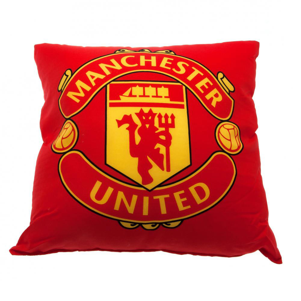 Vibrant red Manchester United FC cushion featuring a large full colour club crest