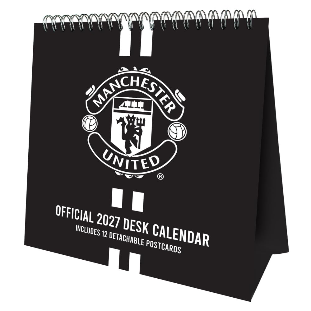 Manchester United FC 2027 desk easel calendar with iconic United imagery and detachable postcards