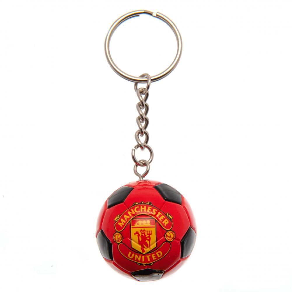 Manchester United FC plastic football shaped keyring with a colourful design, chain and split ring
