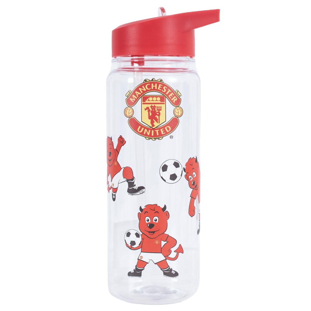 Clear lightweight Manchester United FC kids drinks bottle with a mascot design and full colour crest