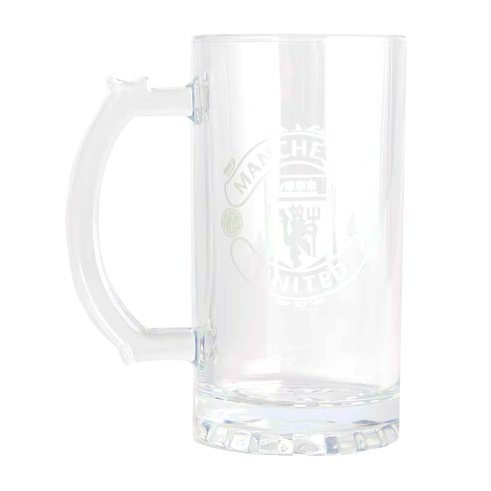 Manchester United FC glass stein tankard with a white club crest