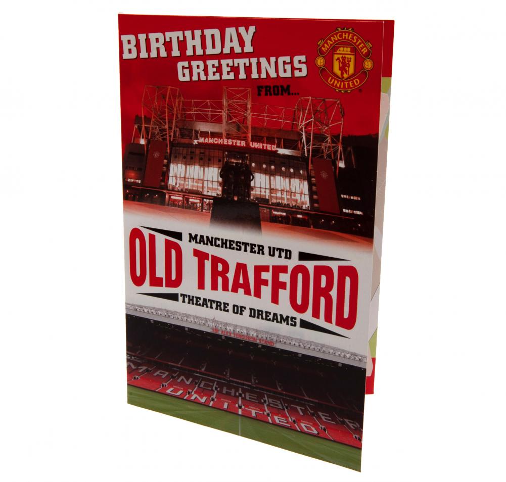 Manchester United FC club colours birthday card with stadium graphic and a 3D pop-up stadium inside