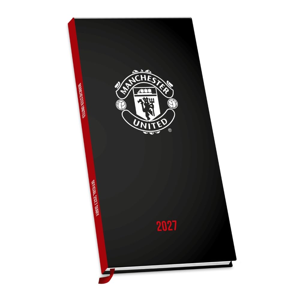 Manchester United FC black hardback slim 2027 diary featuring the Manchester United crest