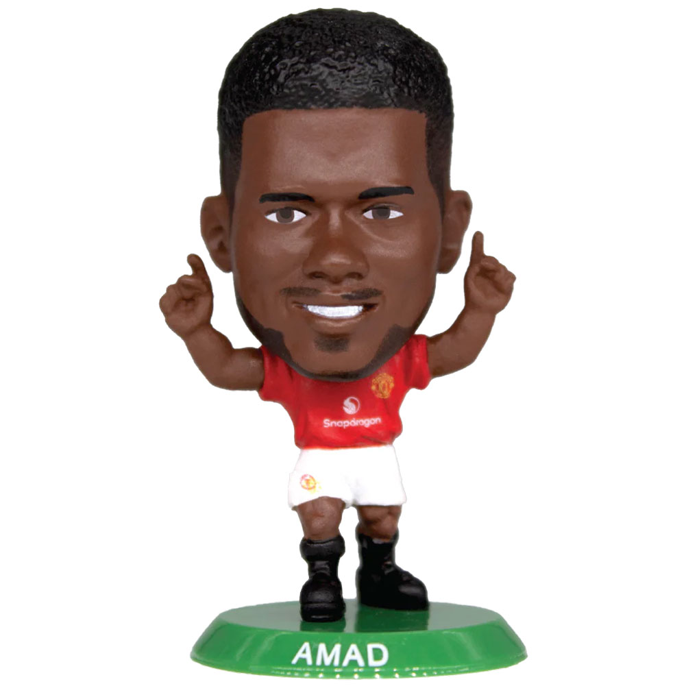 Amad Diallo SoccerStarz figure in the classic Man Utd home kit on a green base