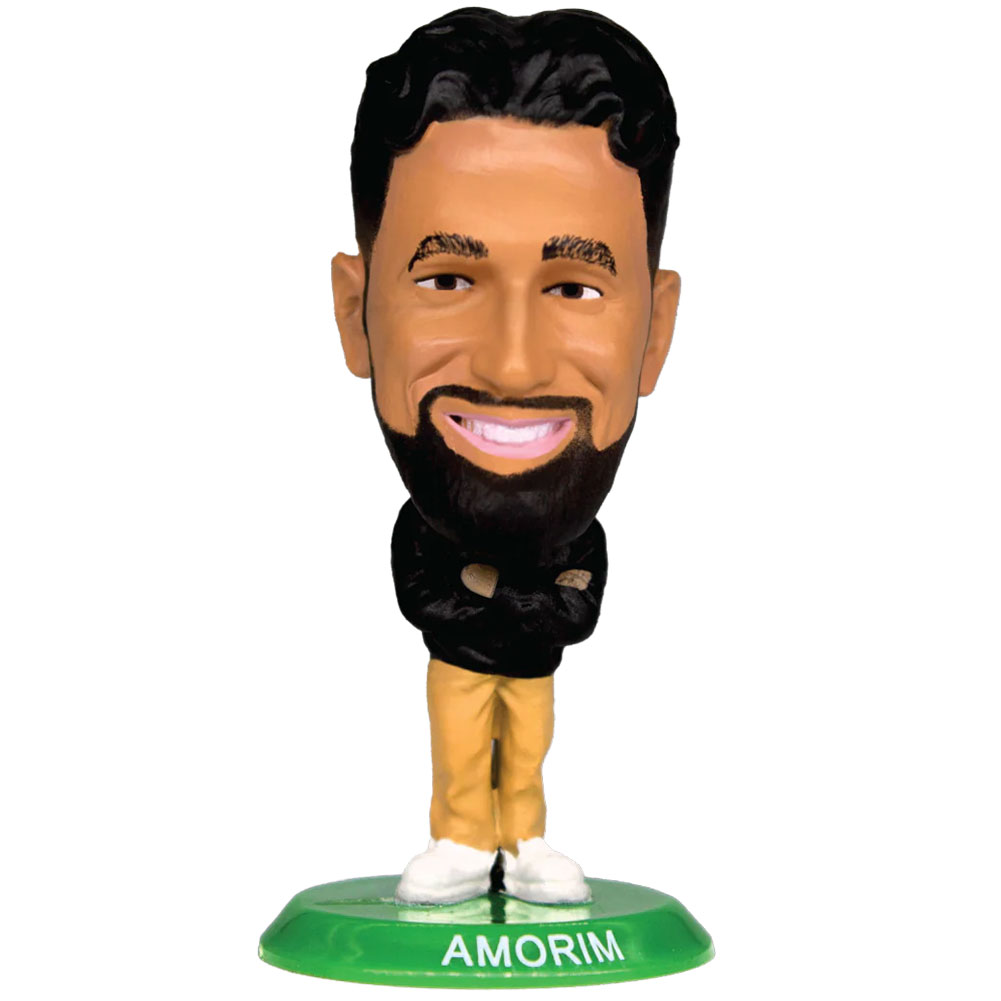 Ruben Amorim SoccerStarz figure in a managers suit standing on a green base in a blister pack