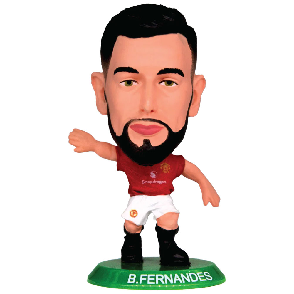 Bruno Fernandes SoccerStarz figure in the classic Man Utd home kit on a green base