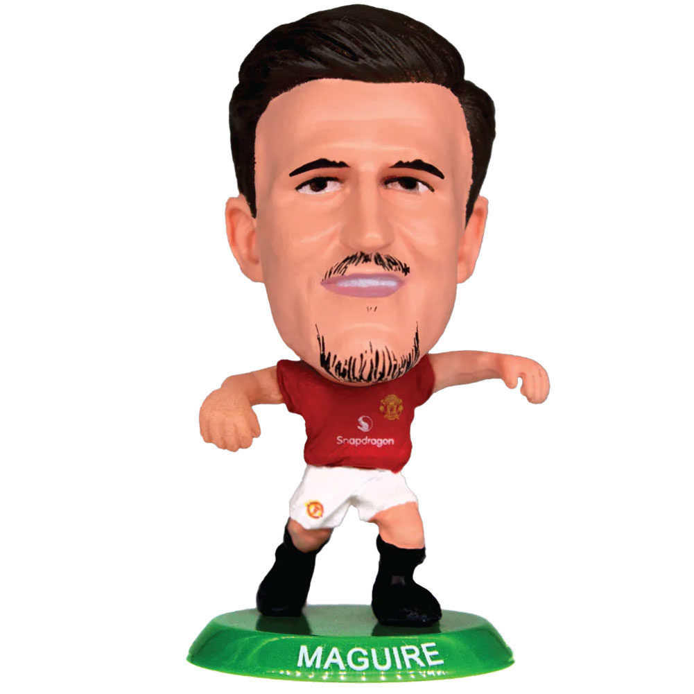 Maguire SoccerStarz figure in the classic Man Utd home kit on a green base