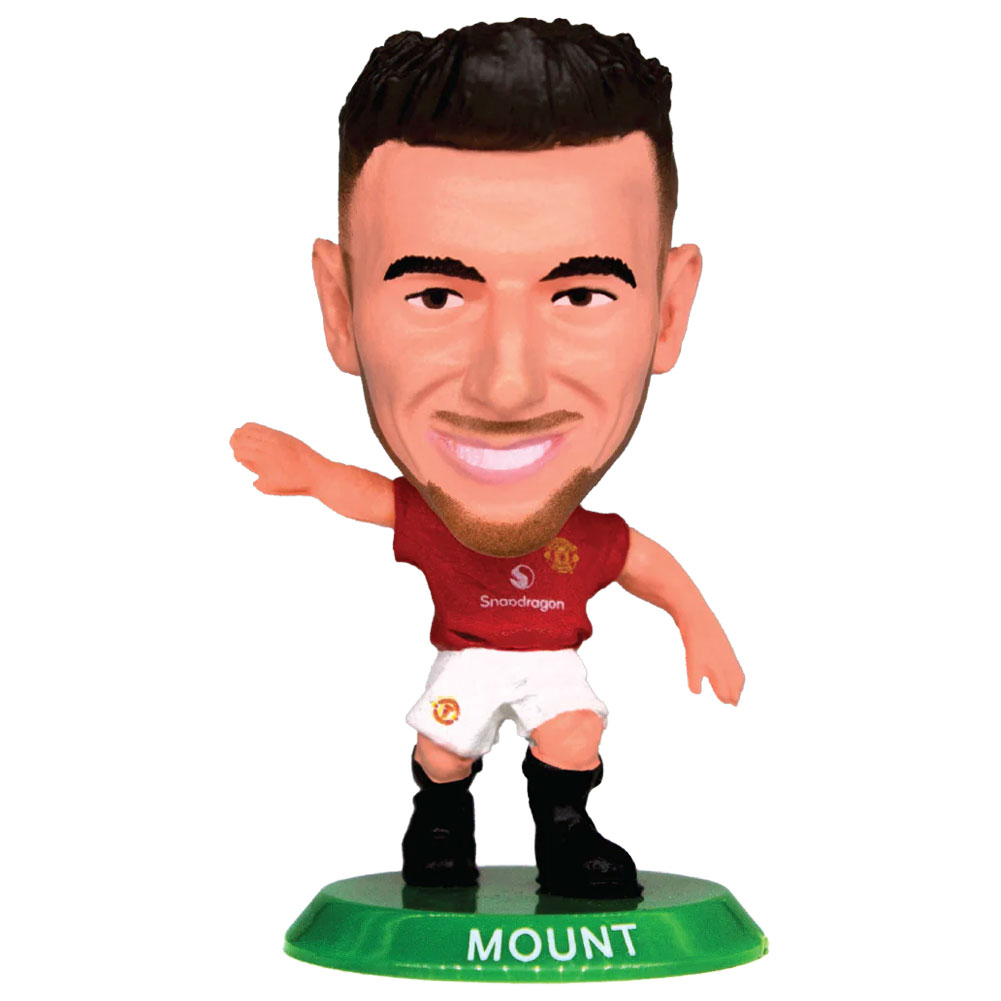 Mount SoccerStarz figure in the classic Man Utd home kit on a green base