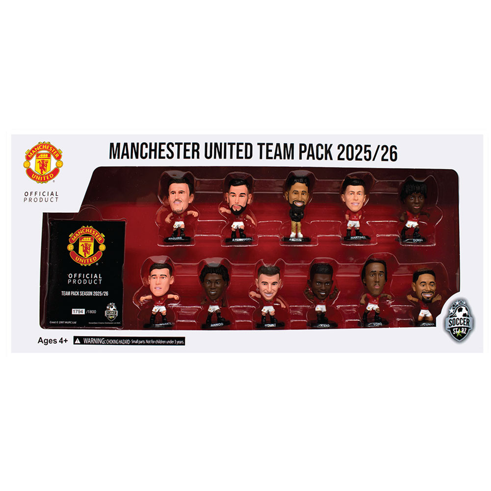 Manchester United FC SoccerStarz 2025-26 season team pack of collectable figures in a presentation box