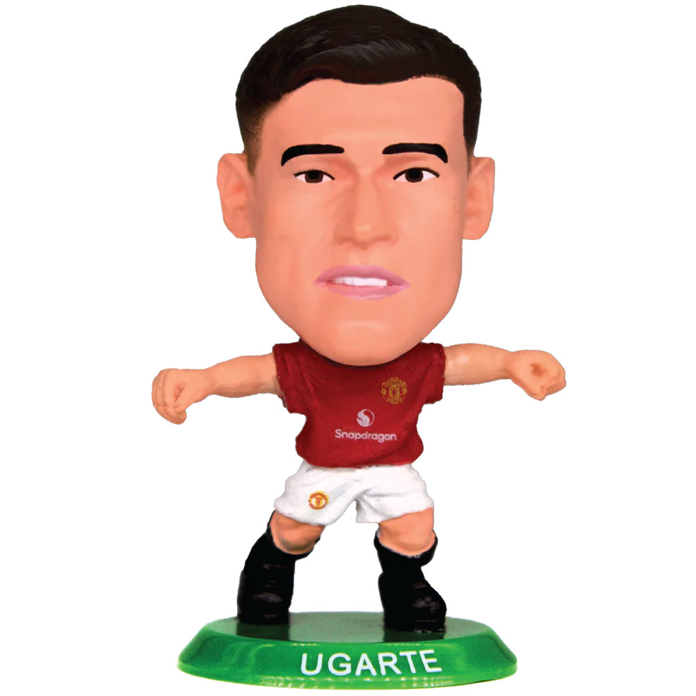 Manchester United SoccerStarz Manuel Ugarte collectable figure in the Man Utd home kit on a green base