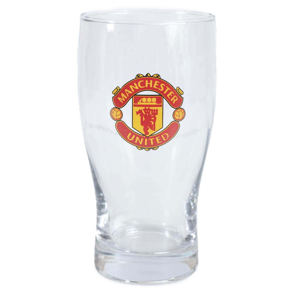 Manchester United FC tulip style pint glass with a full colour Manchester United club crest