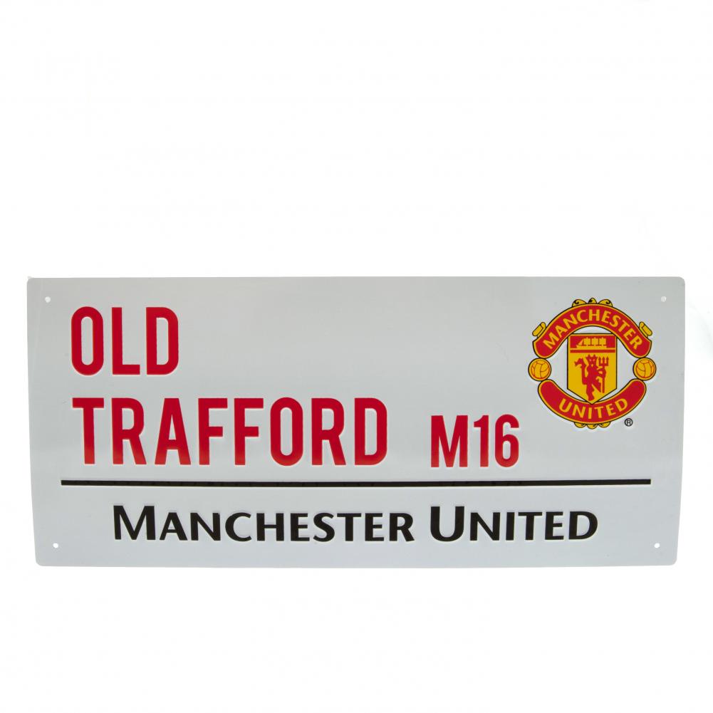 Manchester United FC Old Trafford M16 road sign in gloss stamped metal on a white background