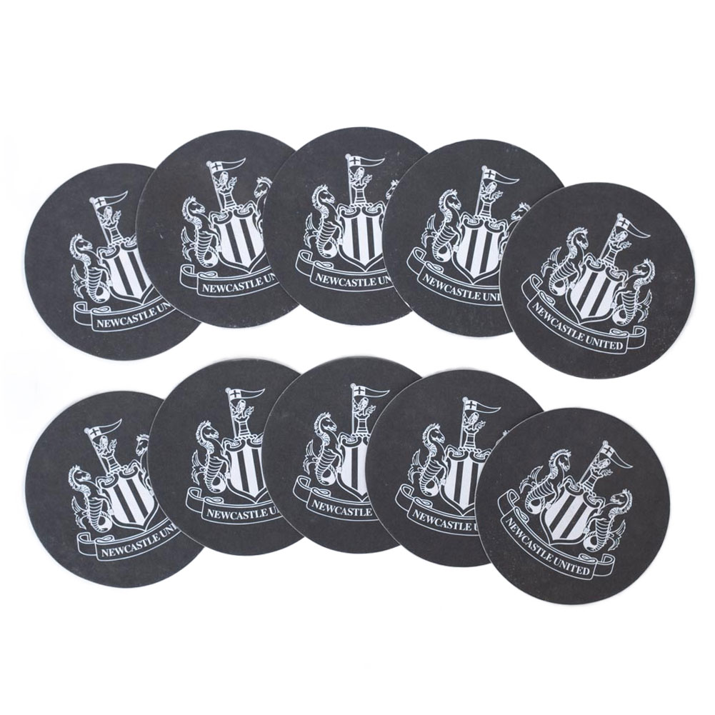 Pack of 10 black Newcastle United FC coasters with a white NUFC crest
