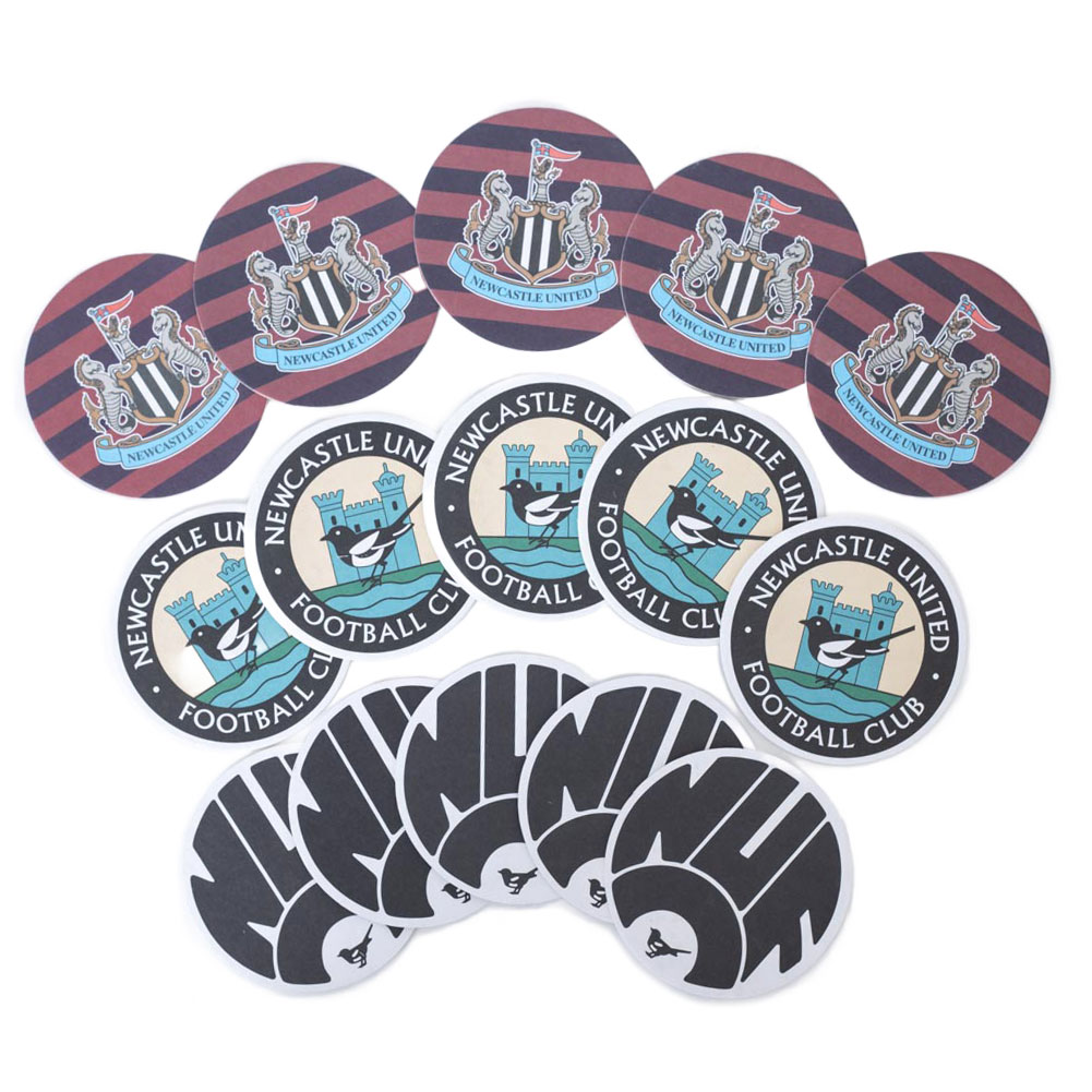 Pack of 15 Newcastle United FC retro beer mats in a 95-96 away kit design with a full colour crest