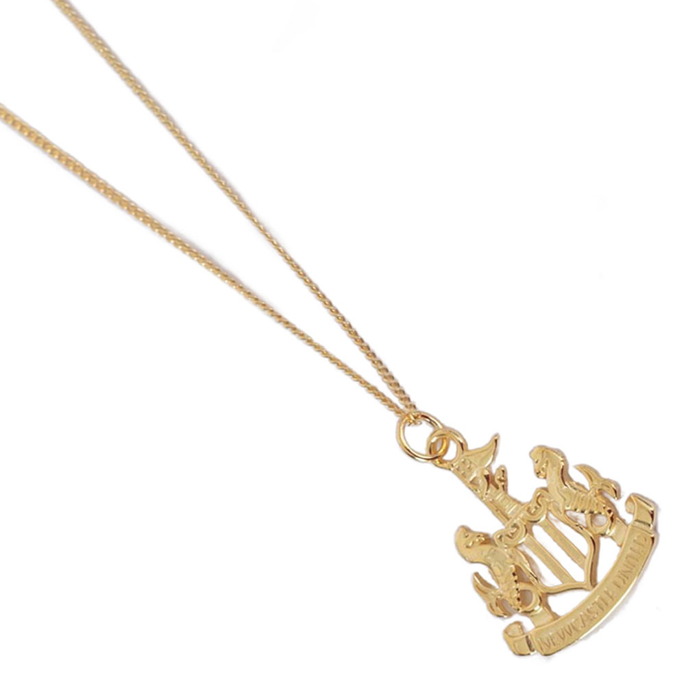 Newcastle United FC crest pendant on an 18ct gold plated sterling silver chain necklace