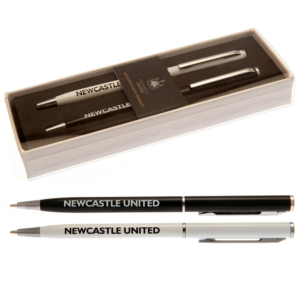 Newcastle United FC two executive ballpoint pens, one black and one white, in a white display box