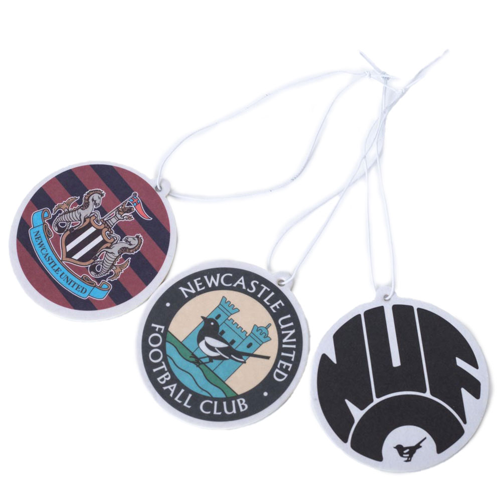 Newcastle United FC three pack of retro crest air fresheners, each about 70mm in diameter