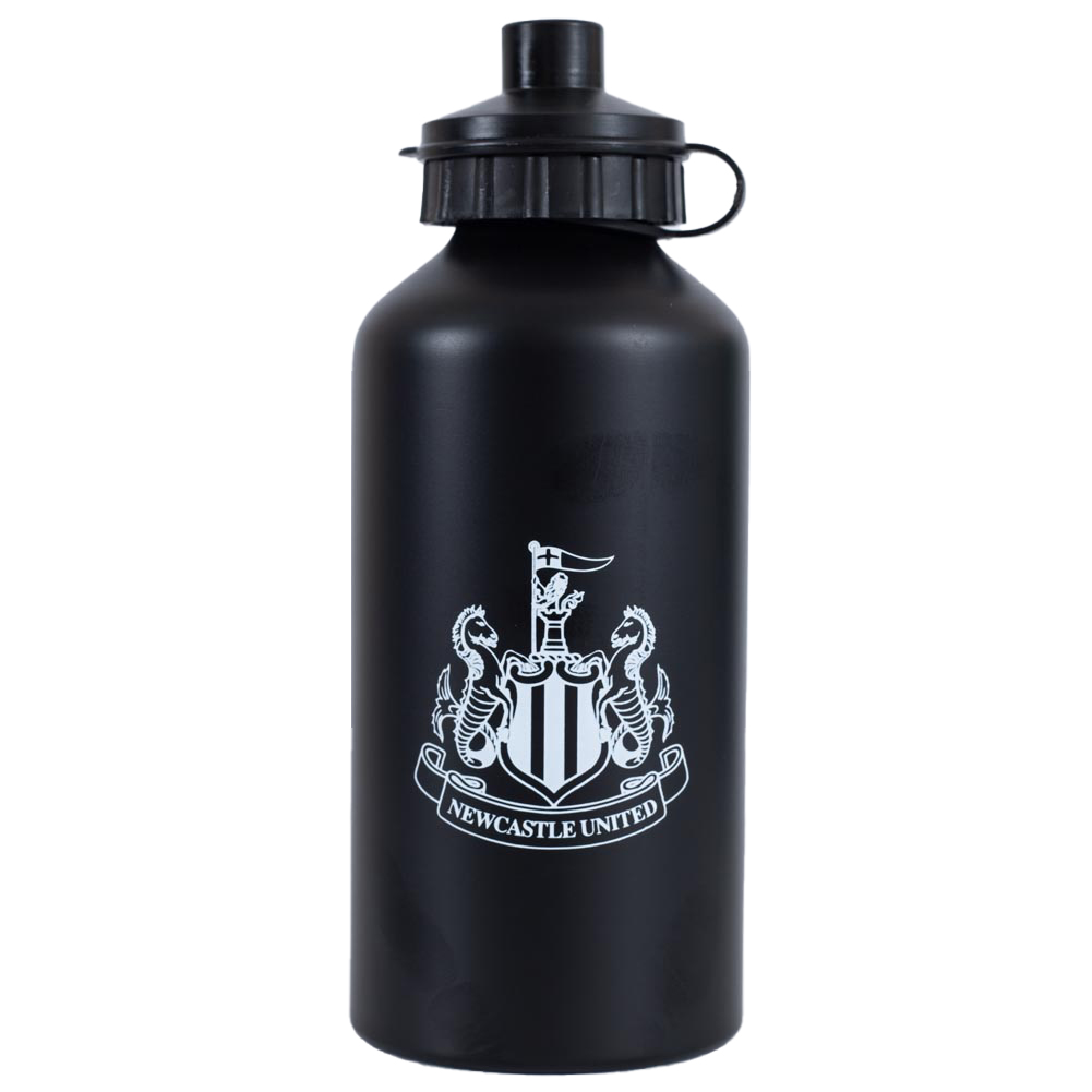 Newcastle United FC matt black 500ml aluminium drinks bottle with the Newcastle crest and a flip top cap