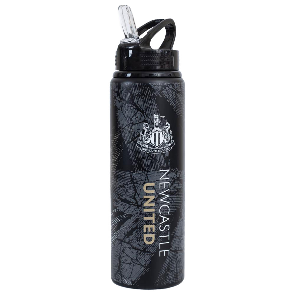 Newcastle United FC 750ml textured HD printed aluminium drinks bottle with a white and gold crest