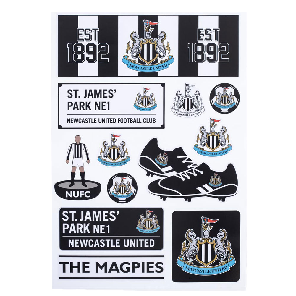 Set of twelve assorted Newcastle United FC design stickers with a gloss colour print in a display packet