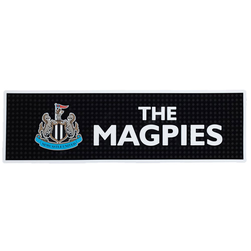 Newcastle United black and white rubber bar runner with THE MAGPIES text and a full colour NUFC crest