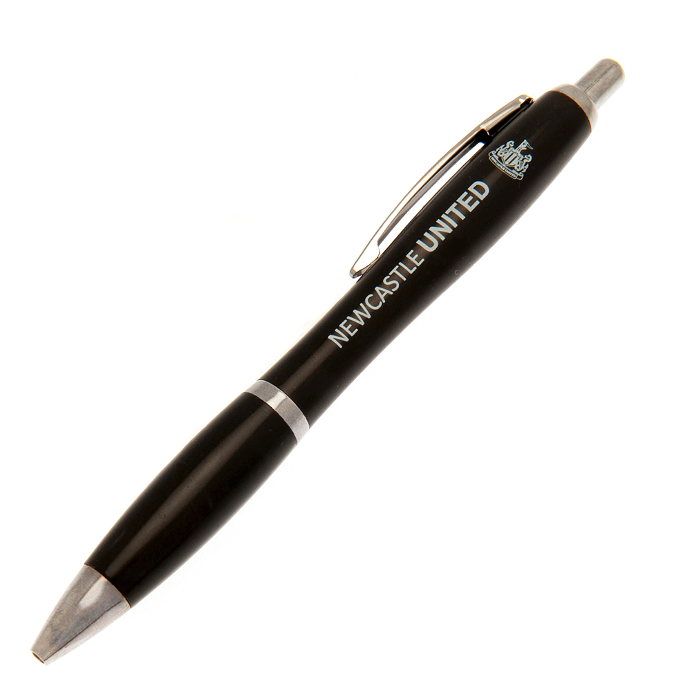 Newcastle United FC black retractable ballpoint pen with Newcastle United text and crest printed in white