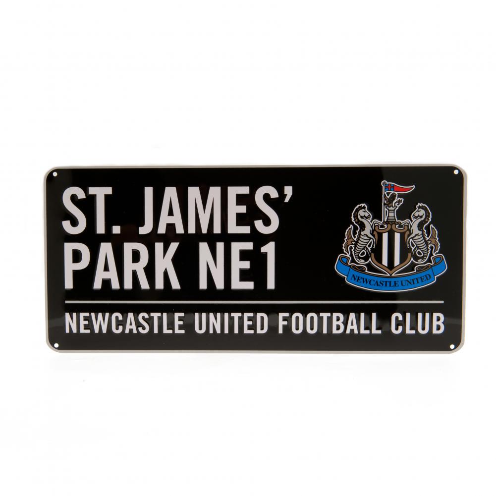 Newcastle United FC gloss finish metal wall sign styled as a St. James Park NE1 road sign on black