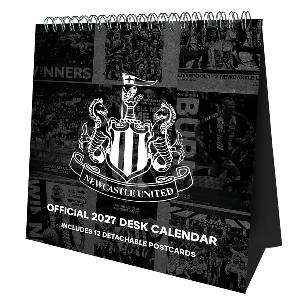 Newcastle United FC 2027 desk easel calendar with iconic Newcastle imagery and detachable postcards