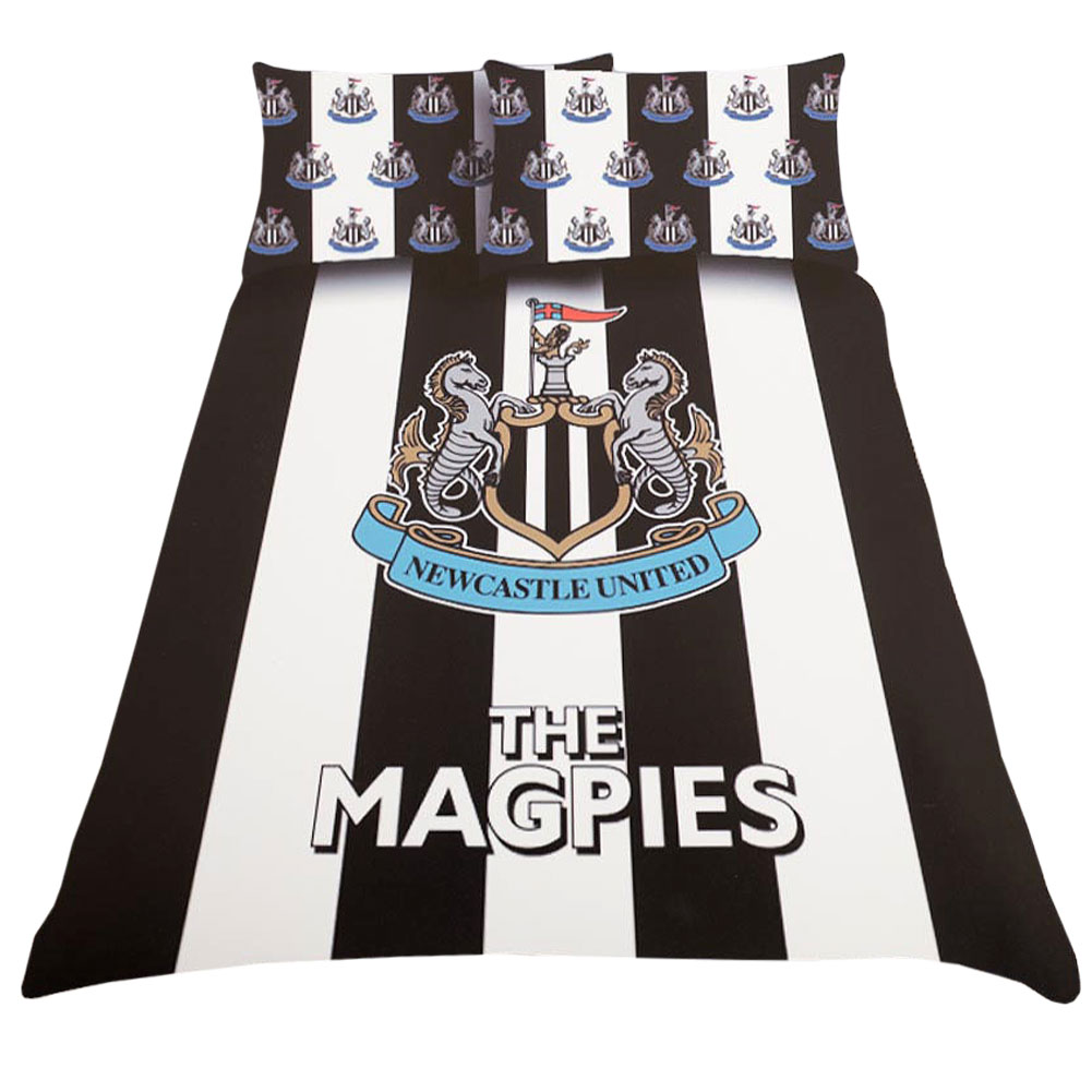 Newcastle United FC double duvet cover with a stripe design, a large crest and The Magpies text