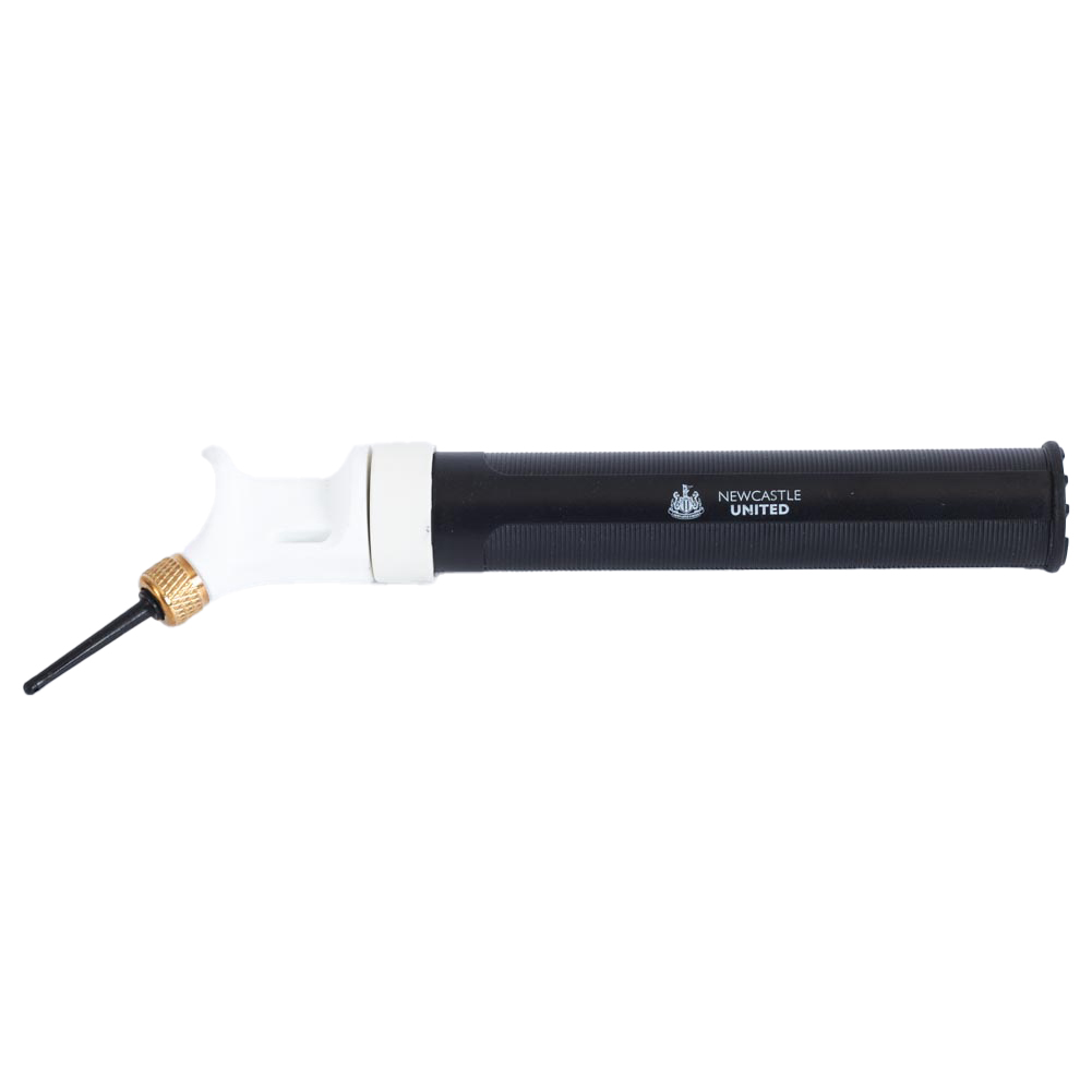 Newcastle United FC mini dual action football hand pump with needle on a header card