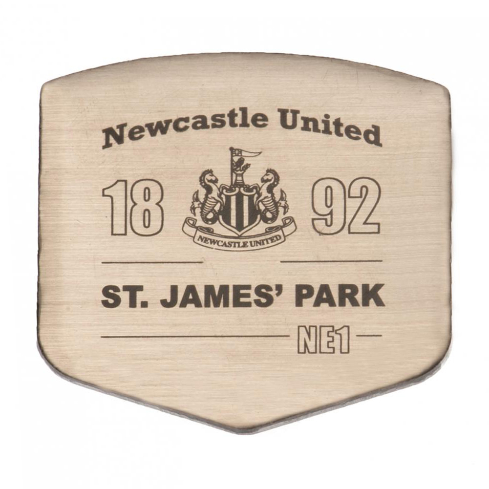Newcastle United FC shield shaped metal pin badge with a brushed silver enamel finish