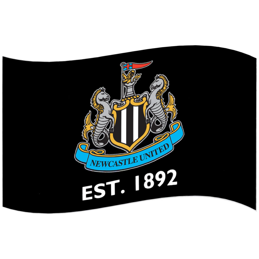 Newcastle United FC black supporters flag with a full colour Newcastle crest and an established date