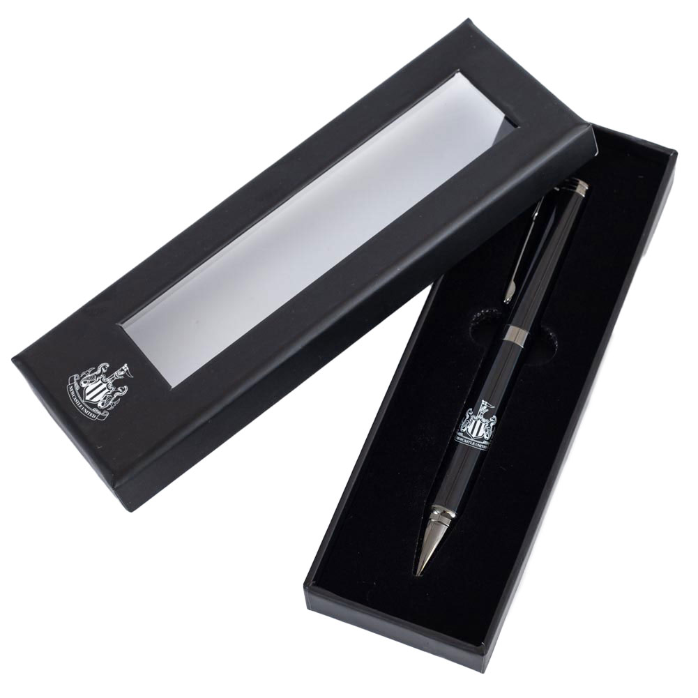 Newcastle United FC sleek black metal ballpoint pen with a white Newcastle crest