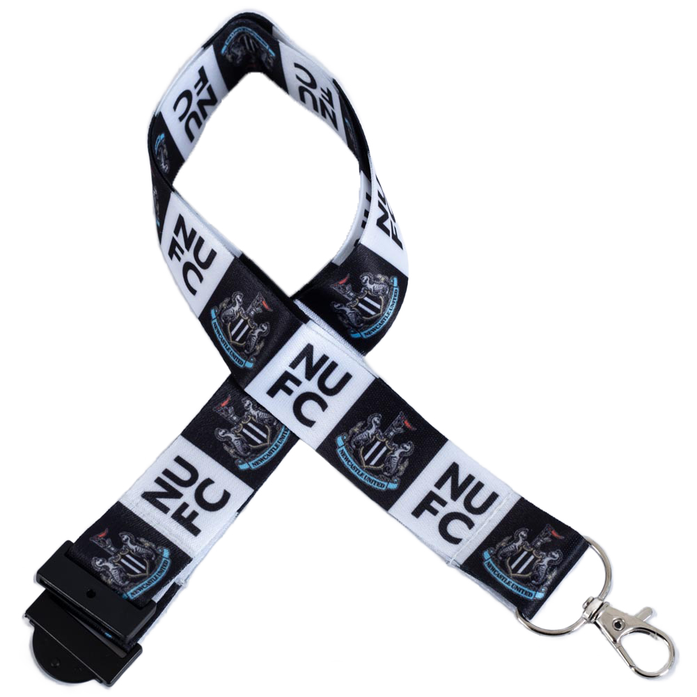 Newcastle United FC black and white satin finish printed lanyard with full colour crest and NUFC text
