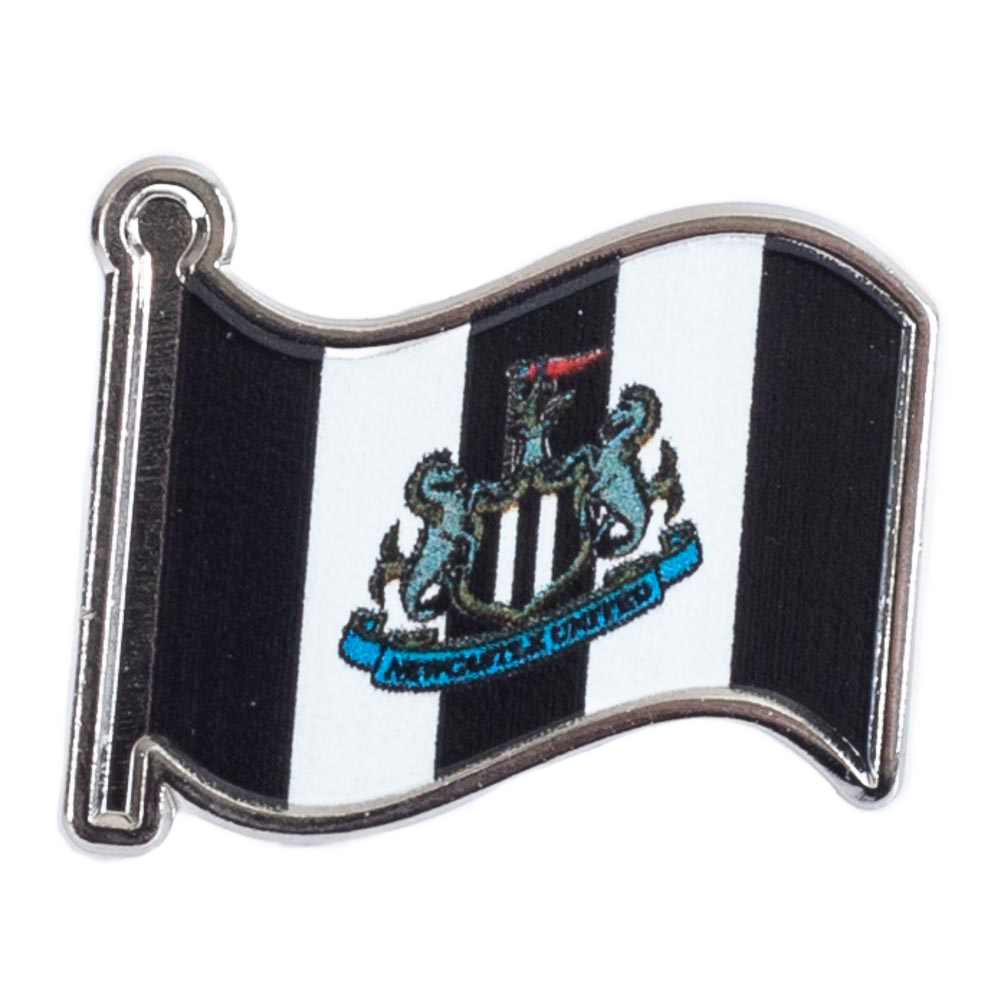 Newcastle United FC flag shaped metal pin badge with full colour infill on a backing card