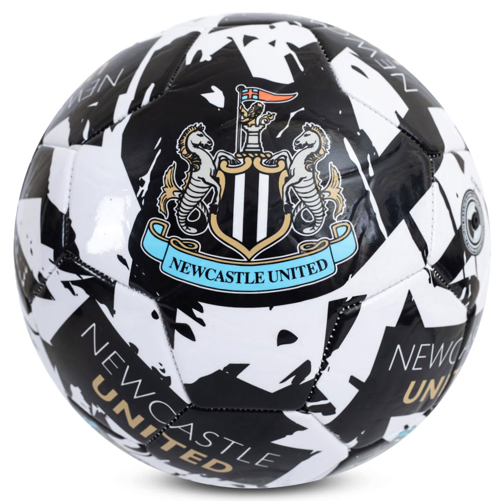 Newcastle United FC black and white graffiti design Size 5 football with a full colour NUFC crest
