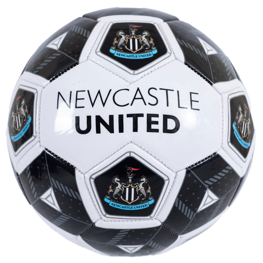 Newcastle United FC multi colour size 3 football with 30 panels of club logos and text