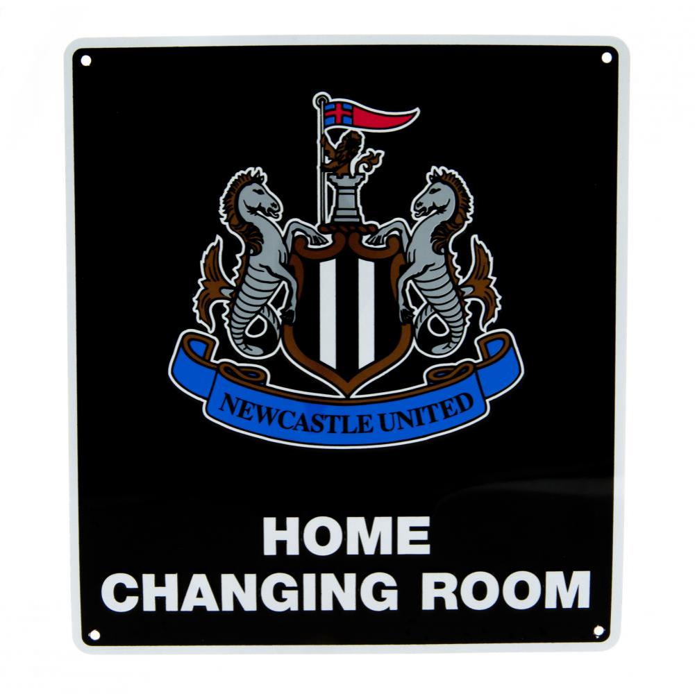 Black Newcastle United FC gloss metal wall sign with a large crest and Home Changing Room text