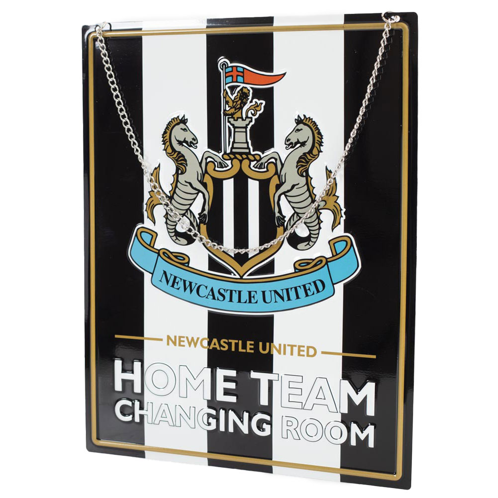 Newcastle United FC metal hanging sign with a large club crest and Home Team Changing Room text