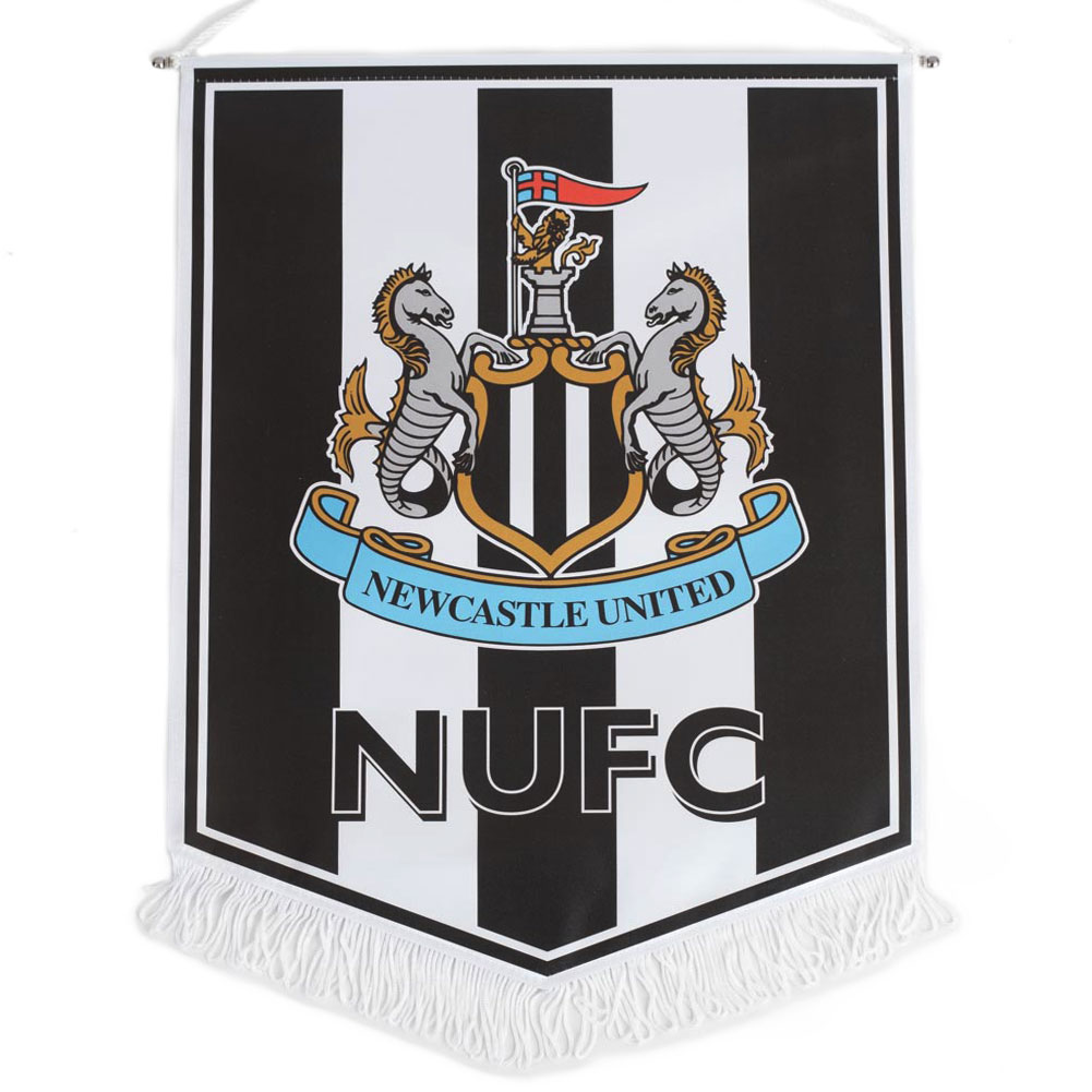 Newcastle United FC large satin look crest pennant with the Newcastle crest, NUFC text and white tassels