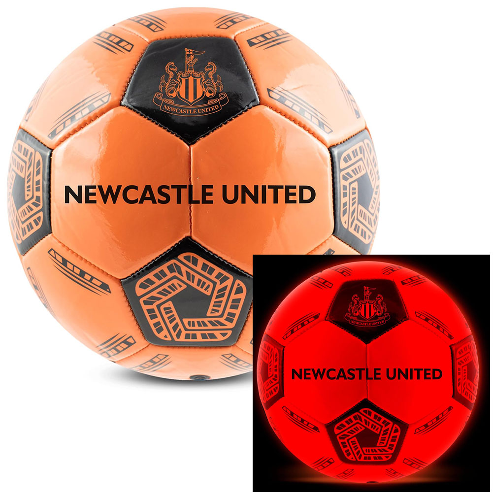 Newcastle United FC orange LED glow Size 5 football with a black crest and Newcastle United text