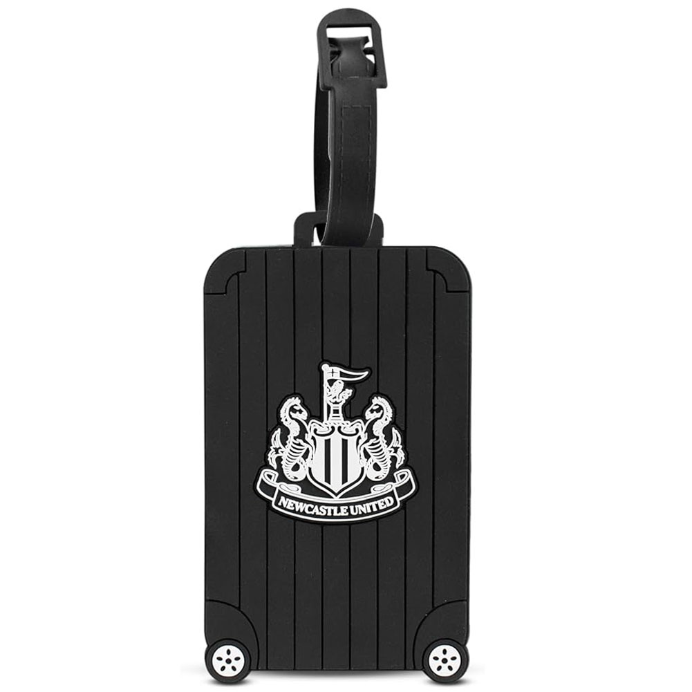 Newcastle United colourful PVC luggage tag with a white Newcastle crest and fun icon design