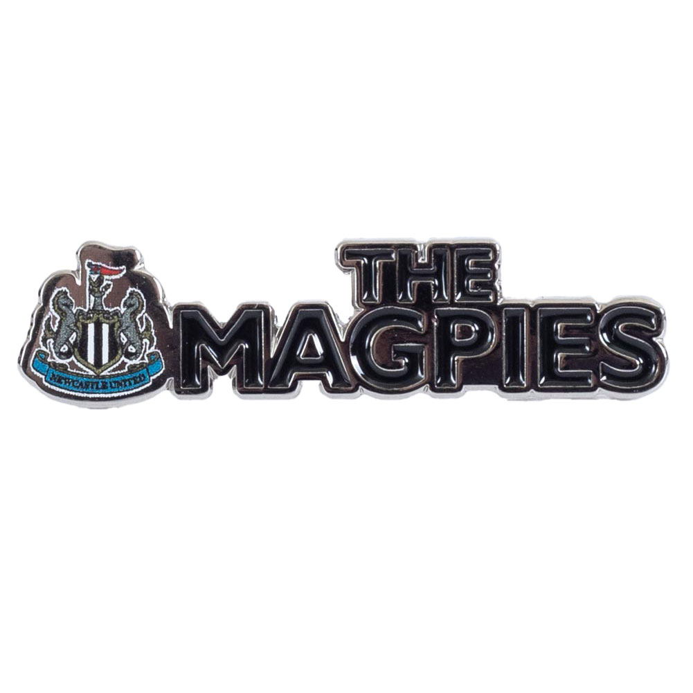 Newcastle United FC metal pin badge with The Magpies text and full colour infill