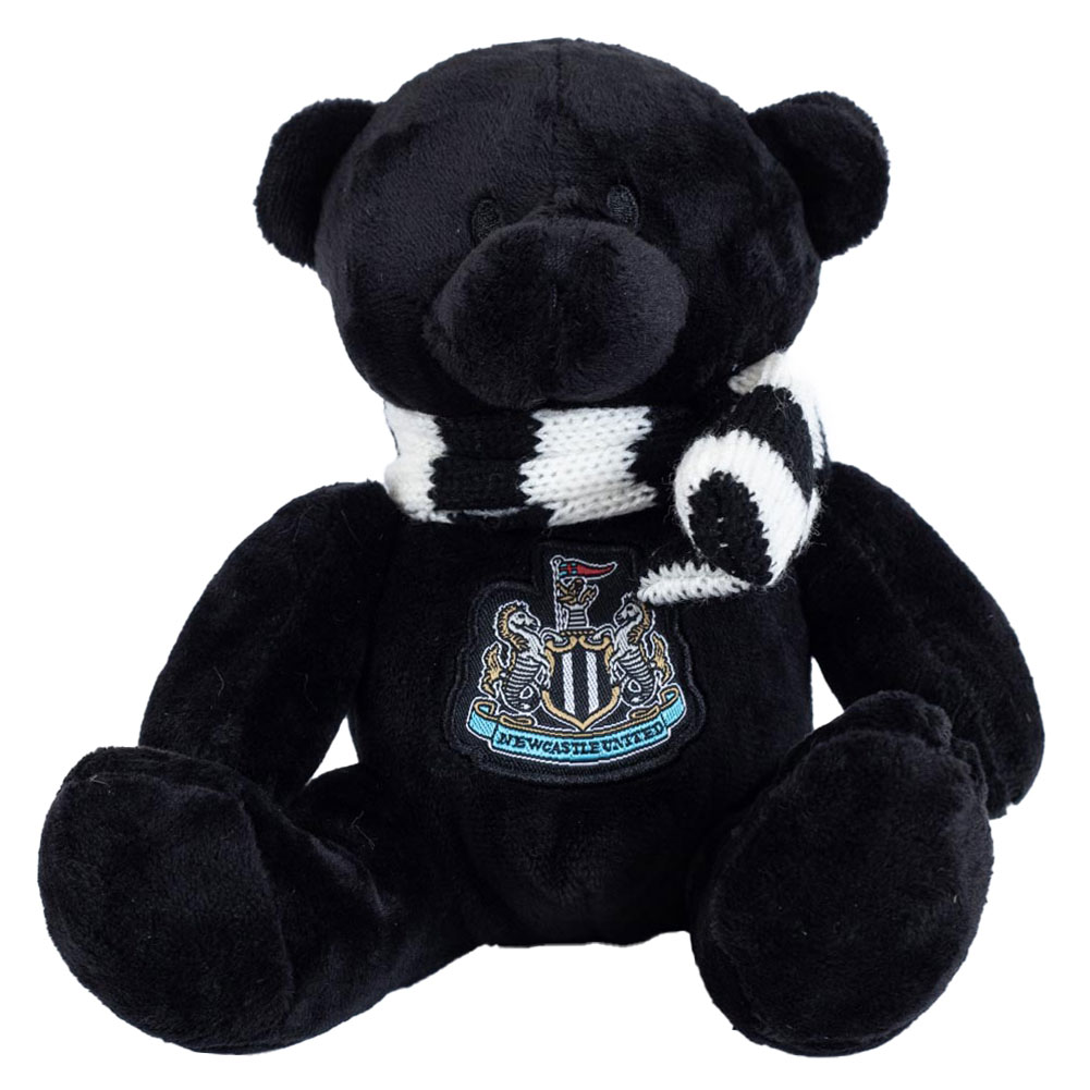 Newcastle United FC Maisie black plush bear with stitched features and a large woven club crest