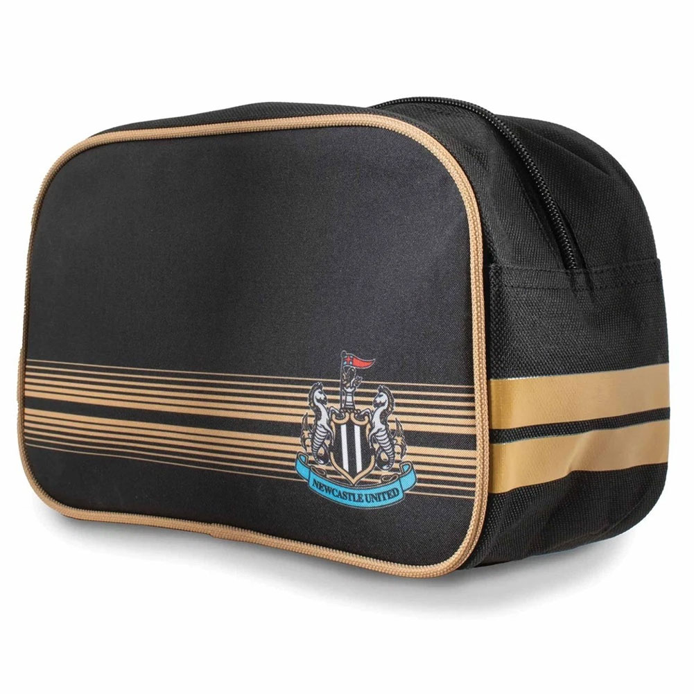 Striped Newcastle United toiletry wash bag with a club crest and rubber zip pulls with raised Newcastle detail