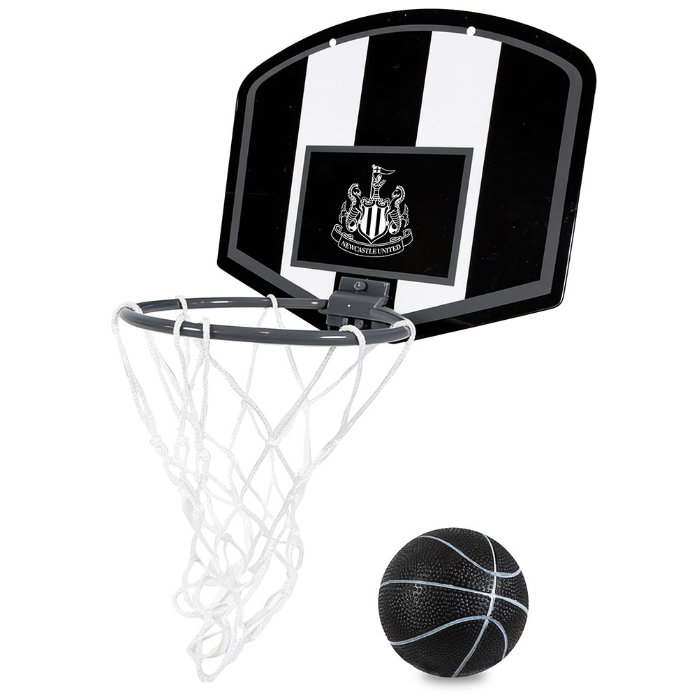 Newcastle United FC mini basketball set with a branded Newcastle backboard, hoop and net